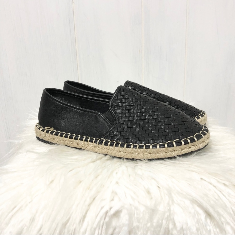 Chase + Chloe Black Woven Faux Leather Espadrilles